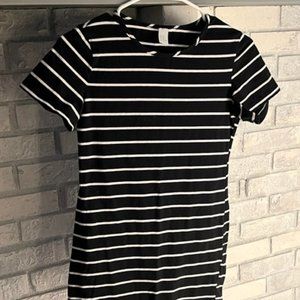Women's T-Shirt Dress, Size XS, Black/White Stripe
